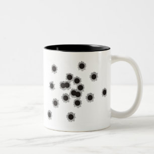 Bullet holes from a rifle or gun, possibly shotgun Two-Tone coffee mug