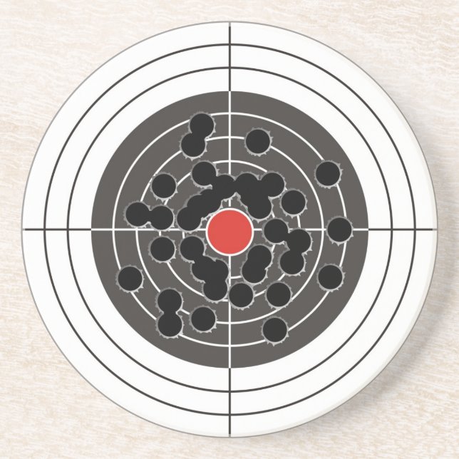 Bullet holes in target - but not the bulls-eye! drink coaster (Front)