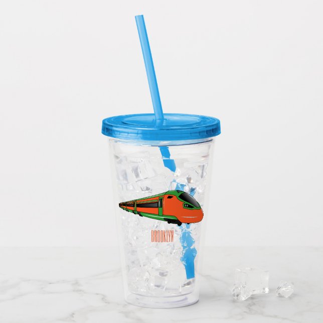 Bullet train cartoon illustration acrylic tumbler (Front Ice)