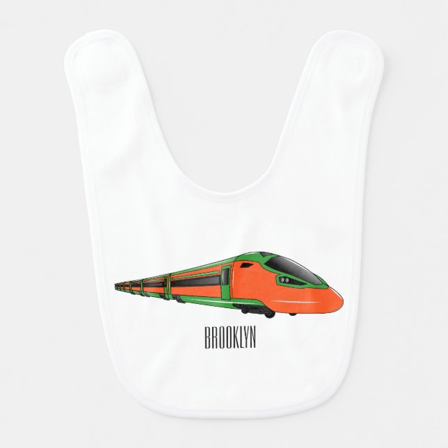 Bullet train cartoon illustration baby bib (Front)