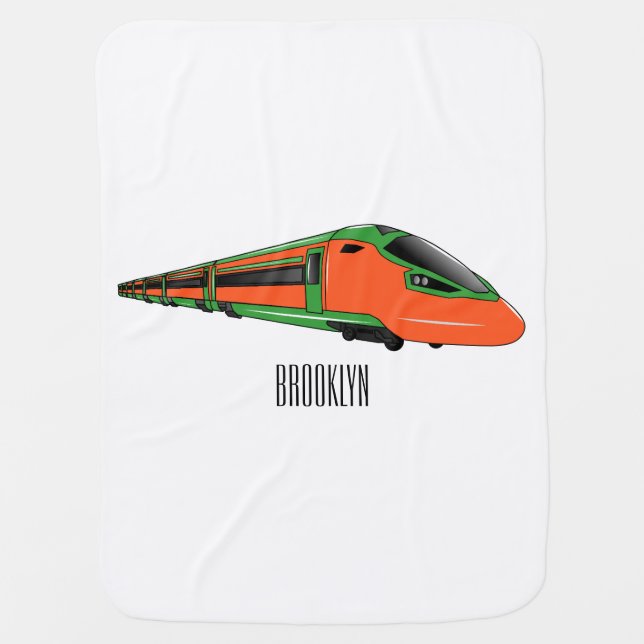 Bullet train cartoon illustration baby blanket (Front)