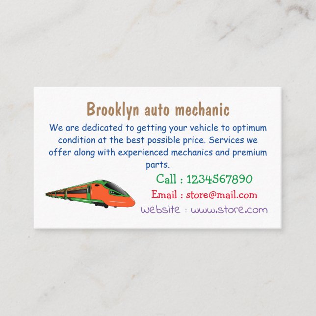 Bullet train cartoon illustration business card (Front)