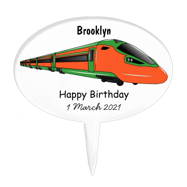 Bullet train cartoon illustration cake topper (Front)