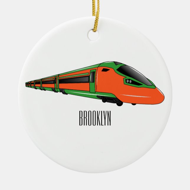 Bullet train cartoon illustration ceramic ornament (Front)