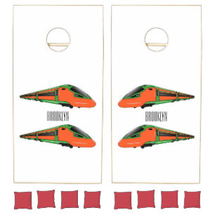 Bullet train cartoon illustration cornhole set