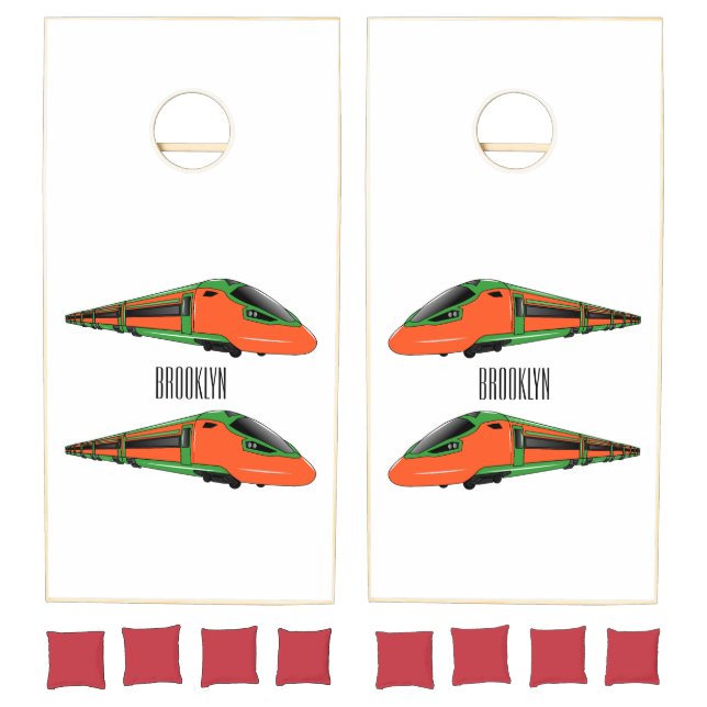 Bullet train cartoon illustration cornhole set (Set)