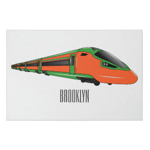 Bullet train cartoon illustration faux canvas print