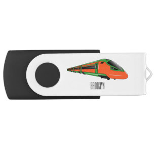Bullet train cartoon illustration flash drive