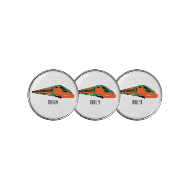 Bullet train cartoon illustration golf ball marker (3 Up)