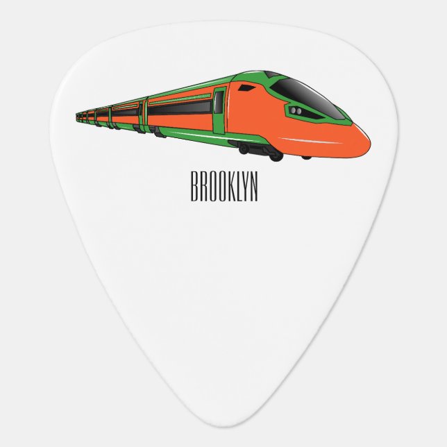 Bullet train cartoon illustration guitar pick (Front)