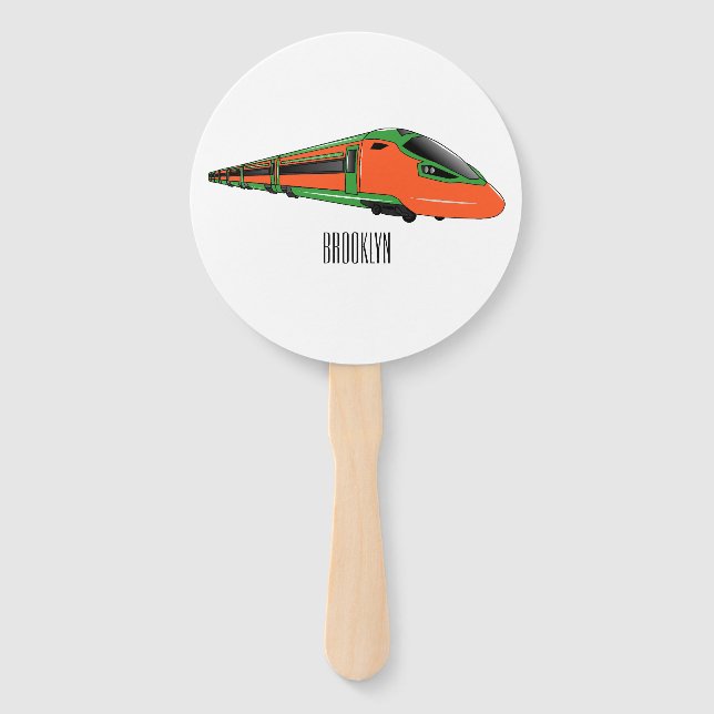 Bullet train cartoon illustration hand fan (Front)