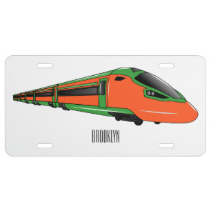 Bullet train cartoon illustration license plate
