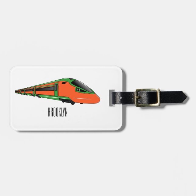 Bullet train cartoon illustration luggage tag (Front Horizontal)