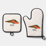 Bullet train cartoon illustration oven mitt &amp; pot holder set