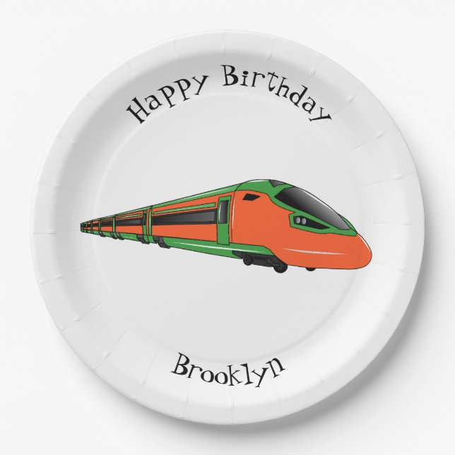 Bullet train cartoon illustration paper plates (Front)