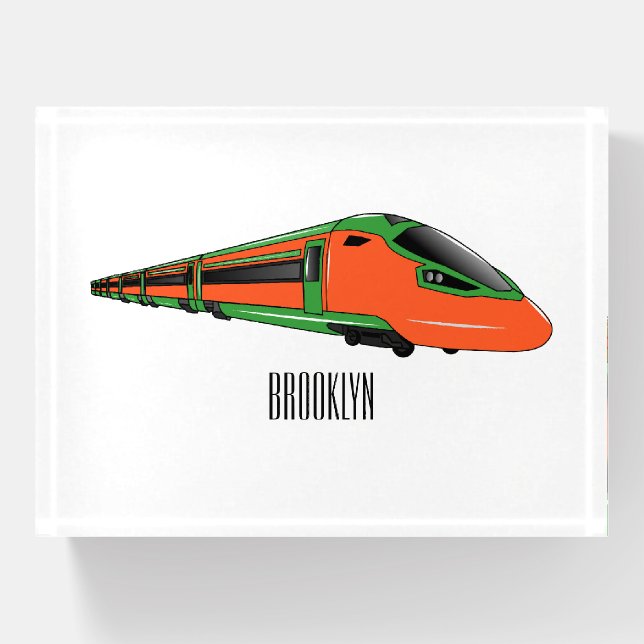 Bullet train cartoon illustration paperweight (Front)