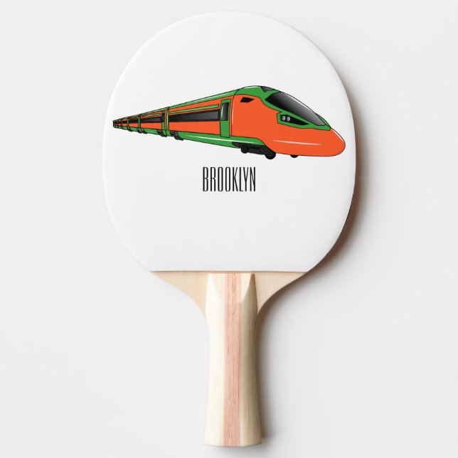 Bullet train cartoon illustration ping pong paddle (Front)