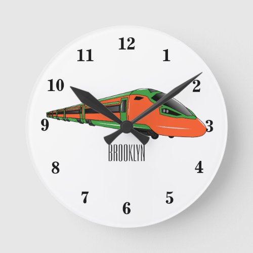 Bullet train cartoon illustration round clock