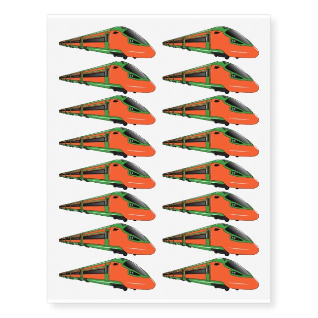 Bullet train cartoon illustration temporary tattoos (Front)