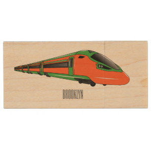 Bullet train cartoon illustration wood flash drive