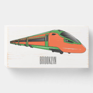 Bullet train cartoon illustration wooden box sign