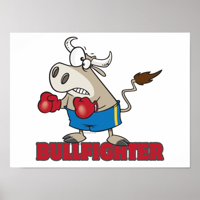 bullfighter funny boxer bull cartoon character poster