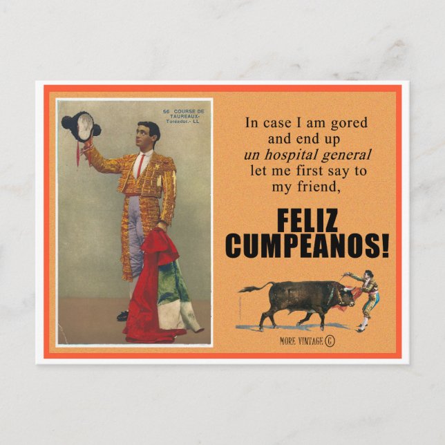BULLFIGHTING HAPPY BIRTHDAY GREETING POSTCARD (Front)
