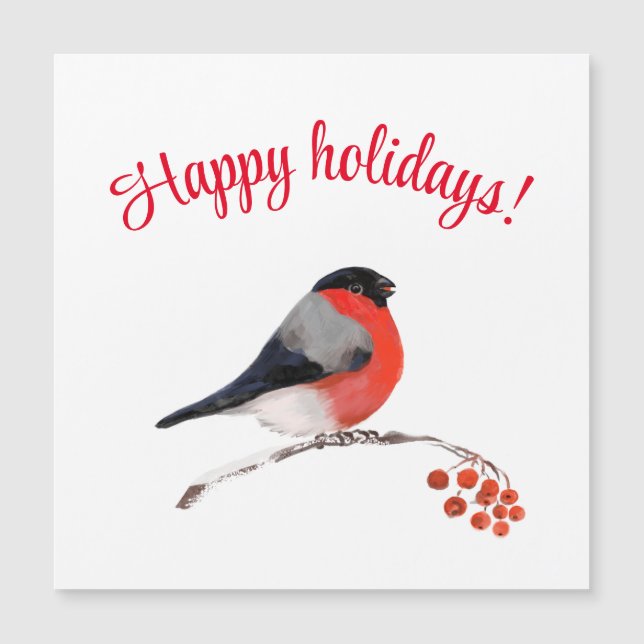 Bullfinch and red berries, Happy holidays! (Front)