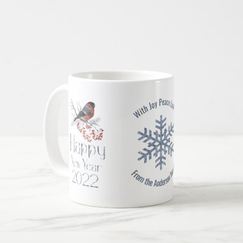 Bullfinch Bird Red Berries Happy New Year 2022 Coffee Mug