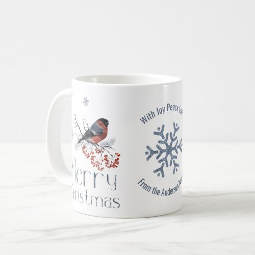 Bullfinch Bird Red Berries Merry Christmas Coffee Mug