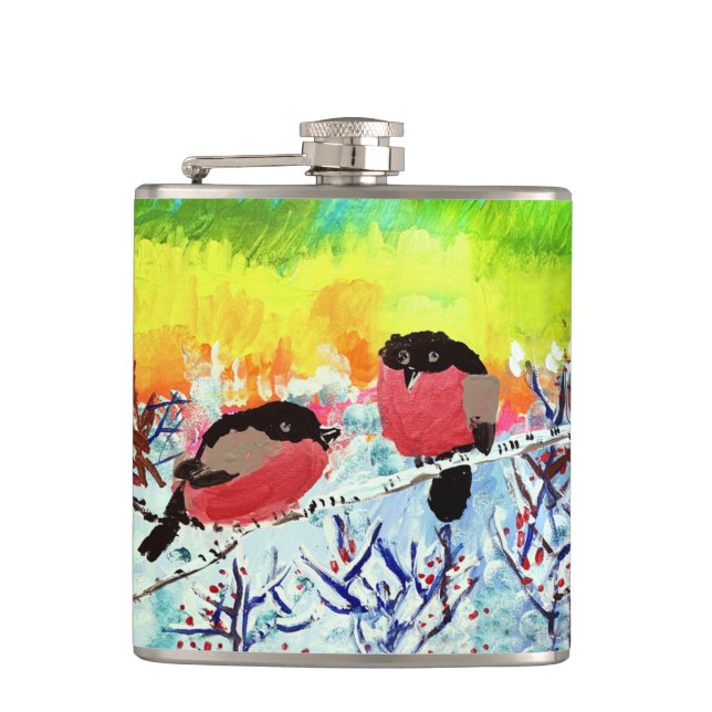 Bullfinch Birds Flask (Front)