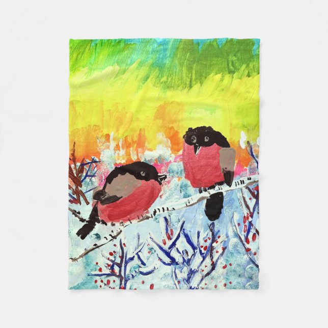 Bullfinch Birds Fleece Blanket (Front)