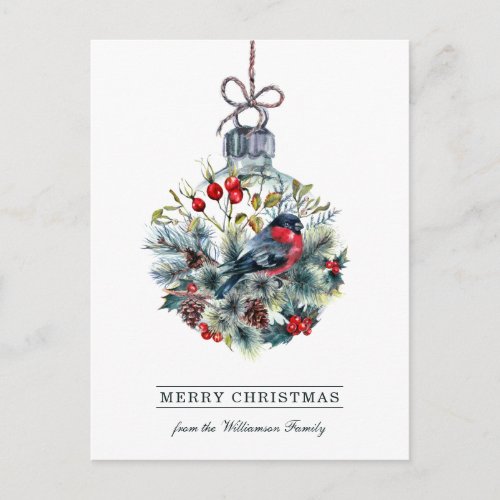 Bullfinch Glass Ball Christmas Postcard