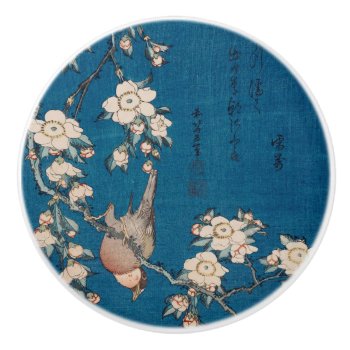 Bullfinch On A Weeping Cherry Branch By Hokusai Ceramic Knob by GalleryGreats at Zazzle