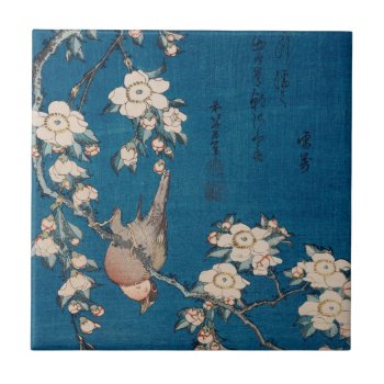 Bullfinch On A Weeping Cherry Branch By Hokusai Ceramic Tile by GalleryGreats at Zazzle