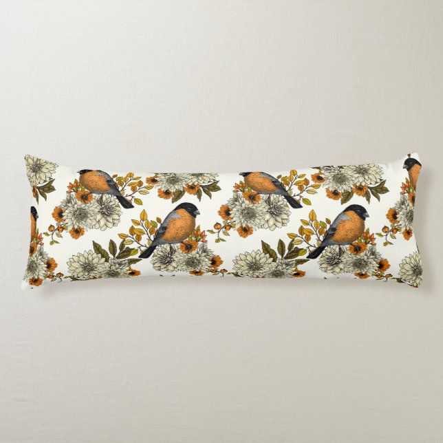 Bullfinch on autumn florals 2 body pillow (Front)