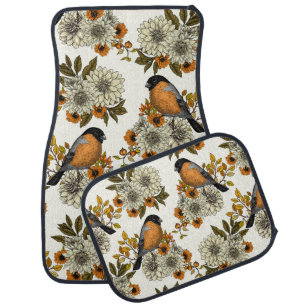 Bullfinch on autumn florals 2 car floor mat
