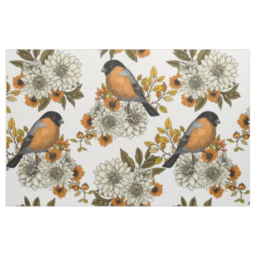 Bullfinch on autumn florals 2 fabric