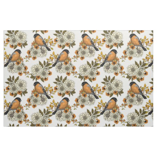 Bullfinch on autumn florals 2 fabric