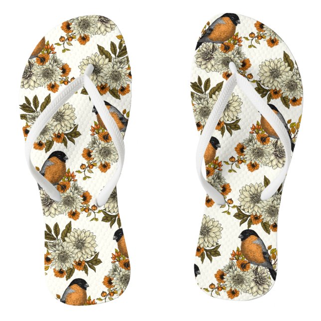 Bullfinch on autumn florals 2 flip flops (Footbed)