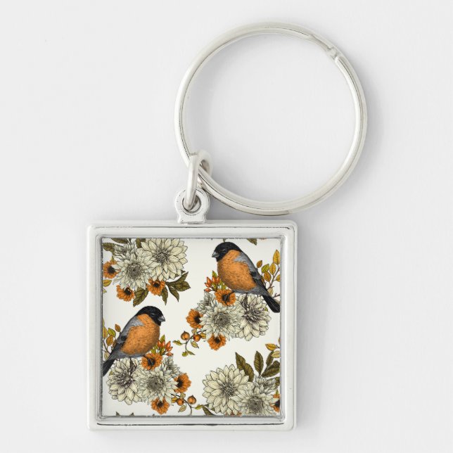 Bullfinch on autumn florals 2 keychain (Front)