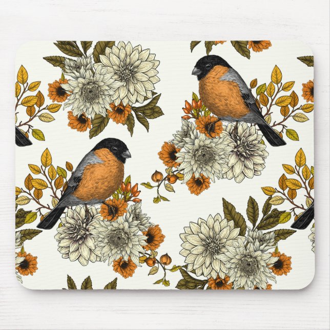 Bullfinch on autumn florals 2 mouse pad (Front)