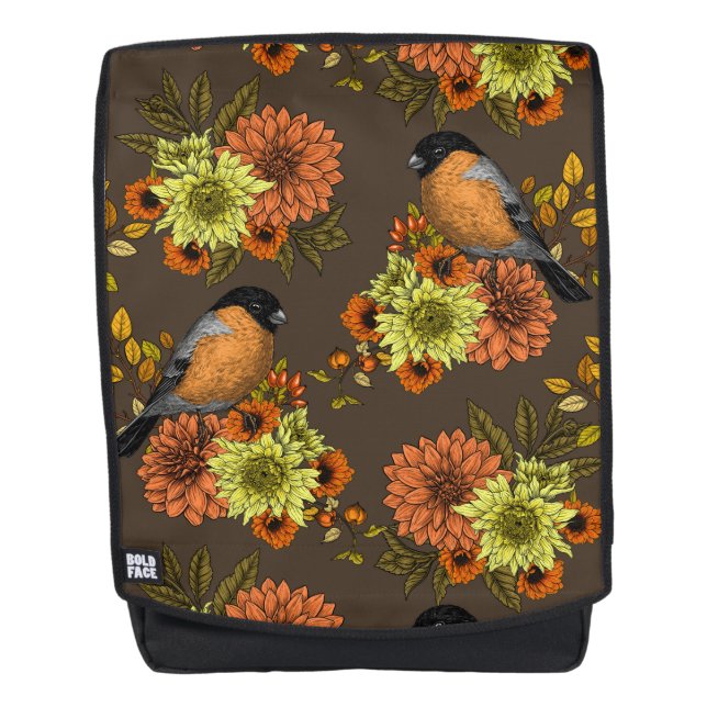 Bullfinch on autumn florals backpack (Front)