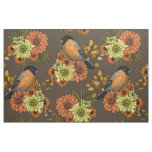 Bullfinch on autumn florals fabric
