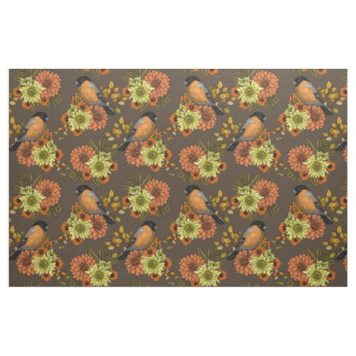 Bullfinch on autumn florals fabric