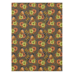 Bullfinch on autumn florals tablecloth