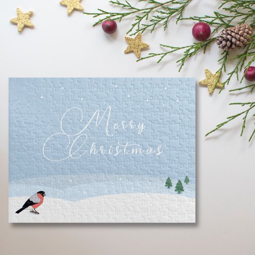 Bullfinch  Snowy Landscape Merry Christmas Puzzle