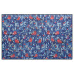 Bullfinches, red birds blue forest trees fiber art fabric