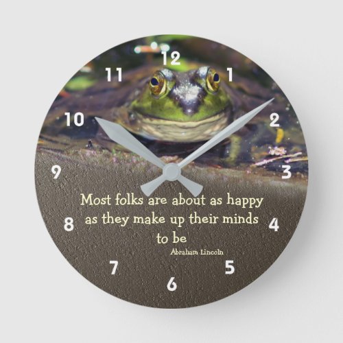 Bullfrog Happiness Inspirational Quote   Round Clock