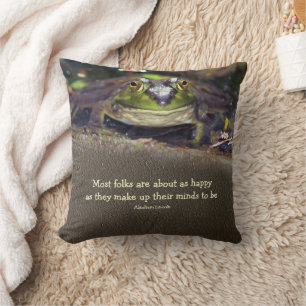 Bullfrog Happiness Inspirational Quote   Throw Pillow